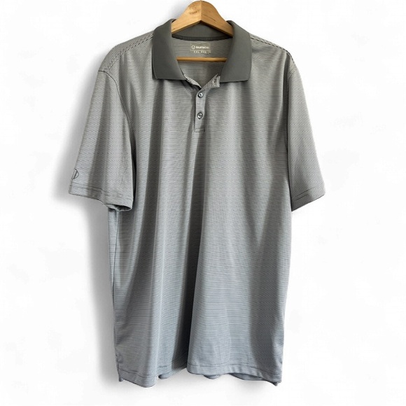 Sunice Gray & White striped Polo Shirt Classic Casual Fit - Picture 1 of 3